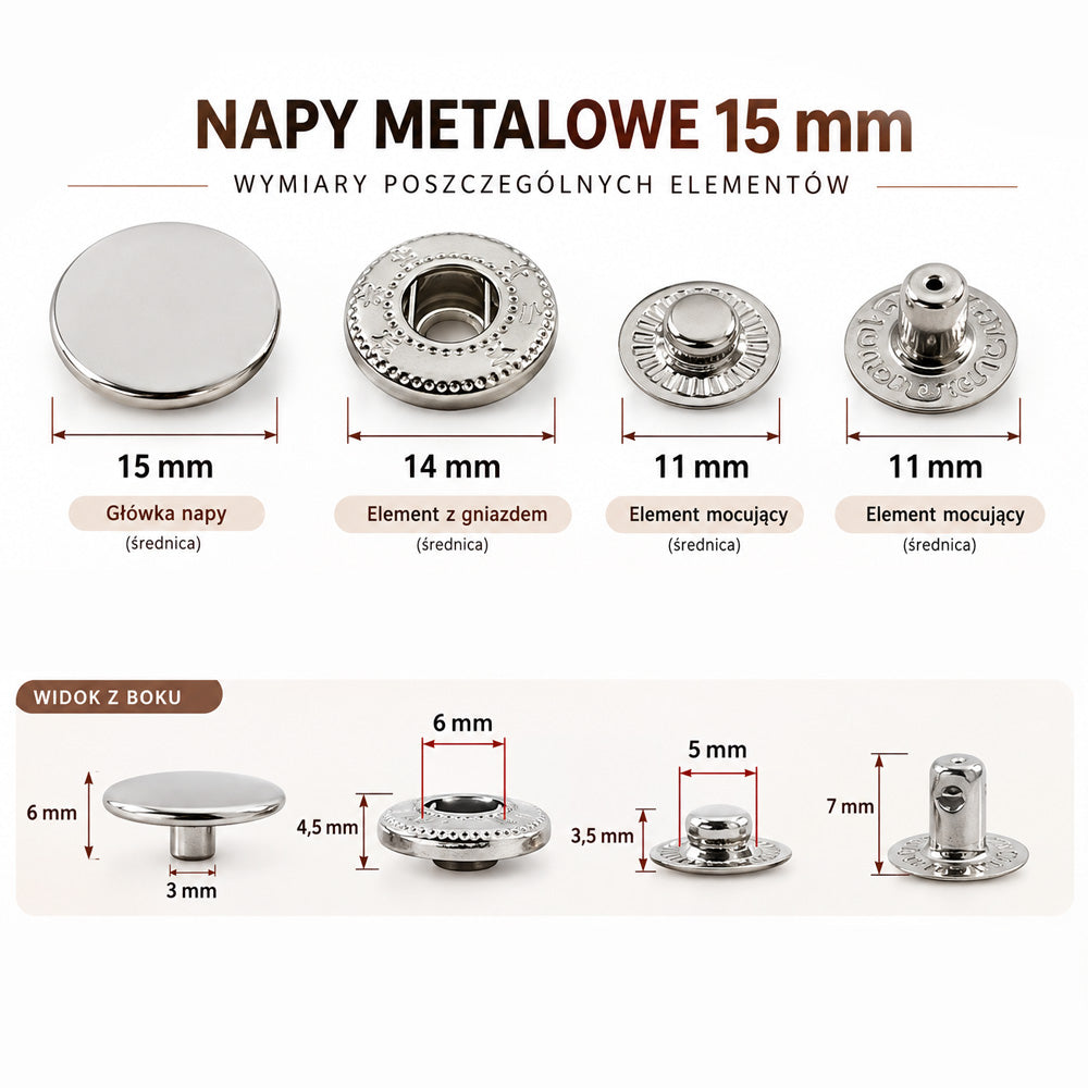 Stiskací knoflíky 15mm - gun black - 10 sad – CraftPoint
