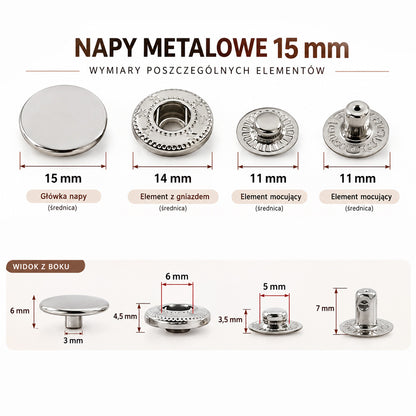 Stiskací knoflíky 15mm - gun black - 10 sad – CraftPoint